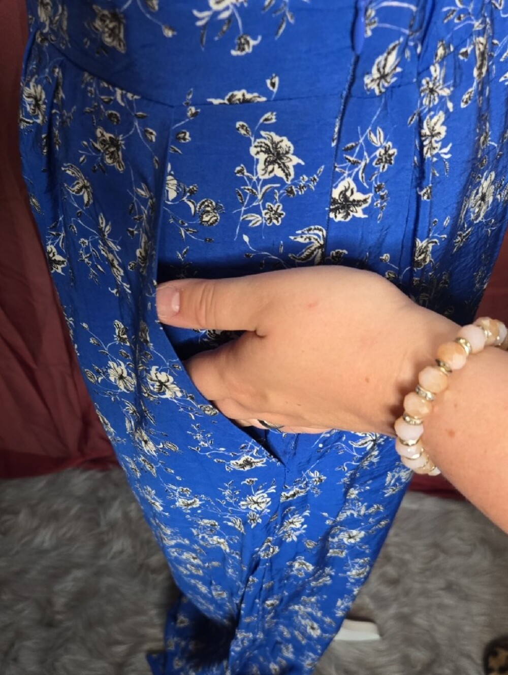 white birch Royal Blue Floral Wide-Leg Pants - Picture 4 of 6